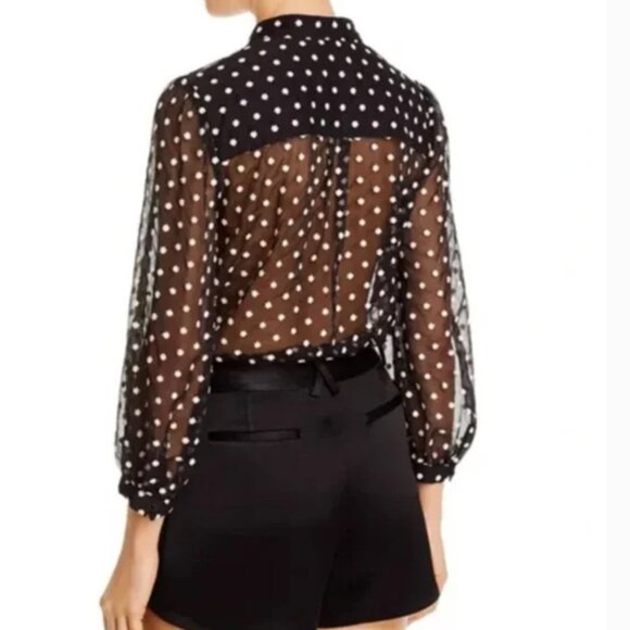 Alice + Olivia Sheer Sheila Black w/ Ivory Embroidered Flowers Top Size L - Picture 2 of 7